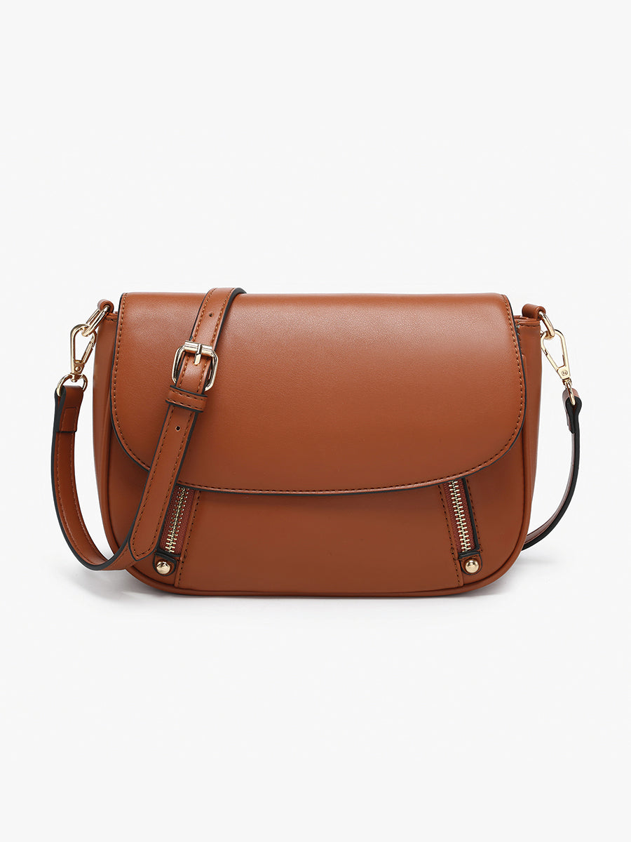 Lindsay Vegan Dual Zip Crossbody Brown - Jen & Co. vegan handbag
