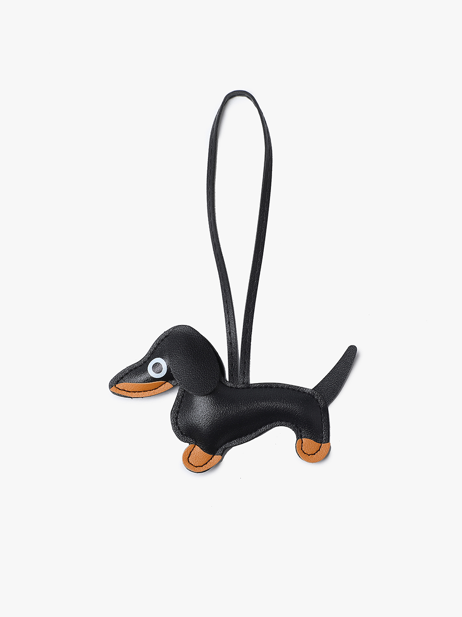 Vegan Leather Bag Charm Dachshund Black - Jen & Co. vegan handbag