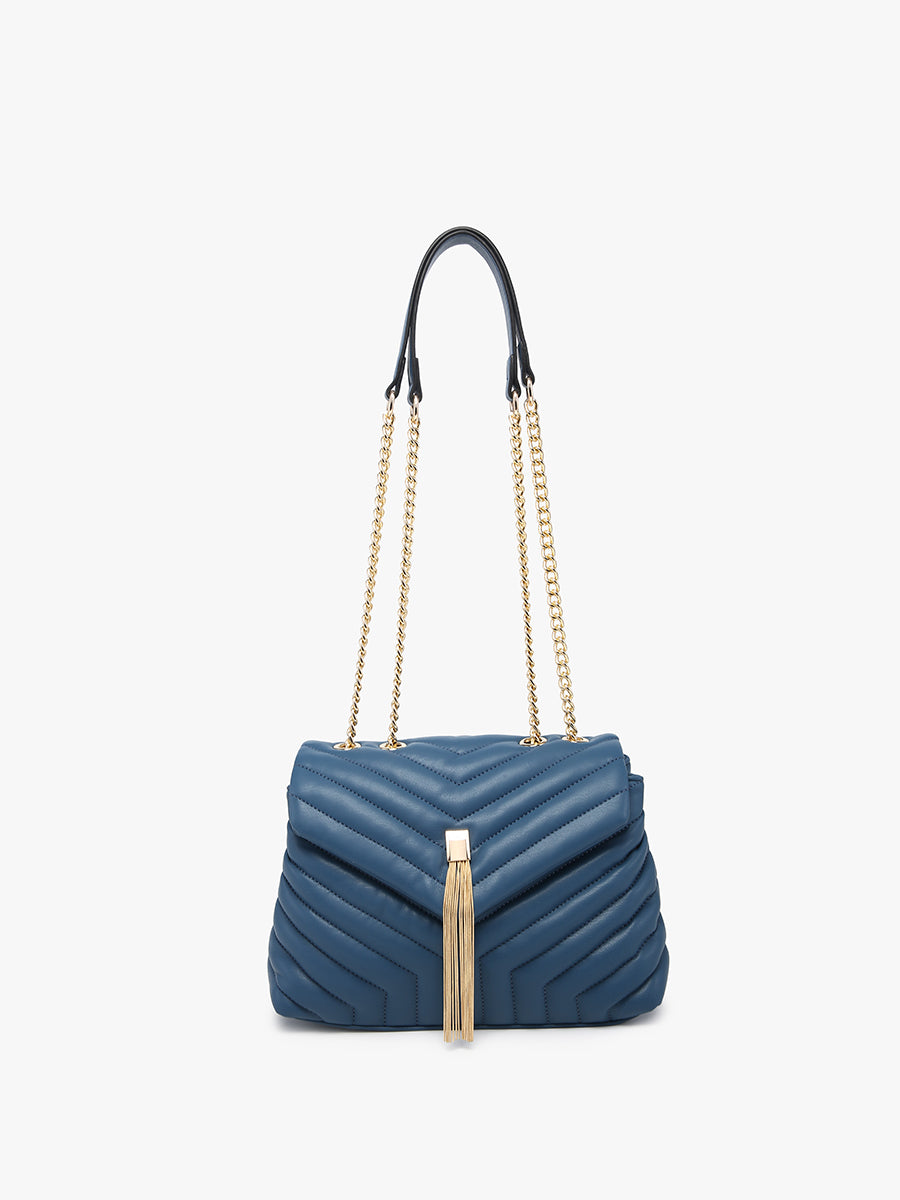 Thea Vegan Chevron Crossbody Steel Blue - Jen & Co. vegan handbag