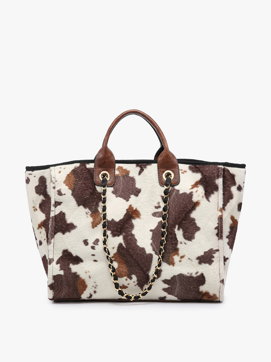 Kristina Vegan Satchel in Cow-Brown - Jen & Co. vegan handbag