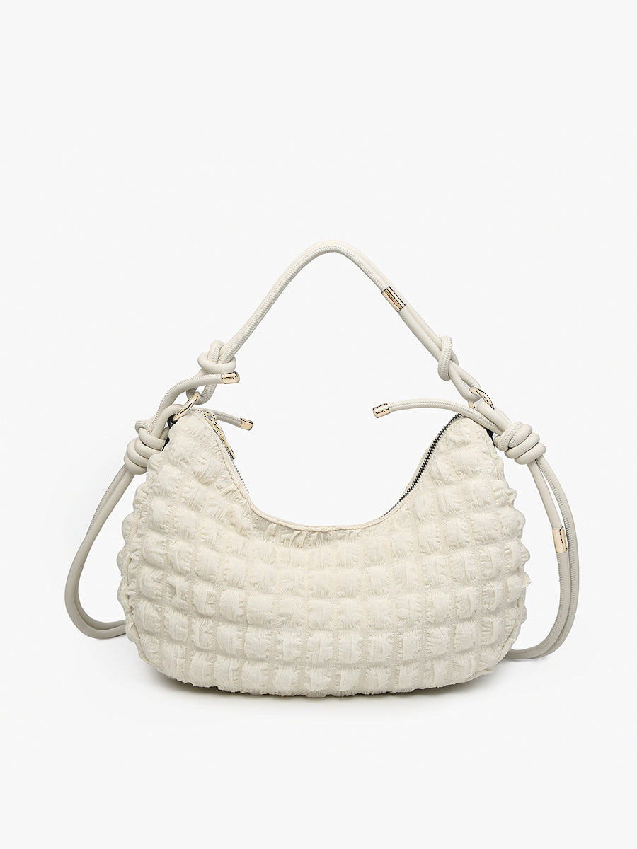 Nelly Quilted Nylon Shoulder Bag Off White - Jen & Co. vegan handbag