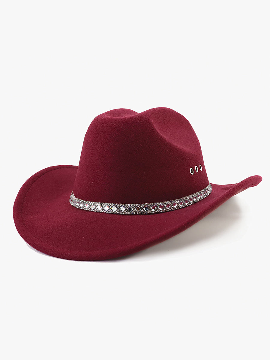Baye Rhinestone Trim Fedora in Maroon - Jen & Co. vegan handbag