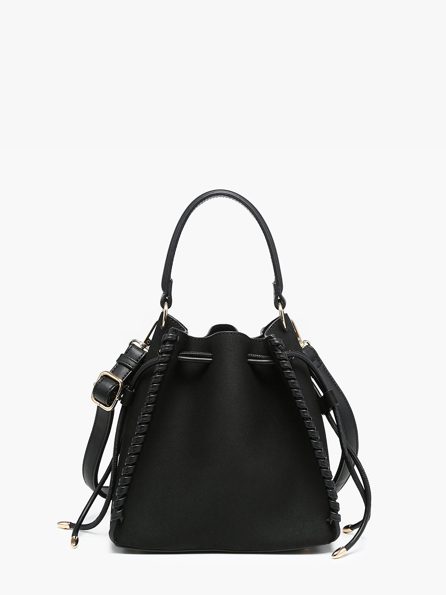 Elsa Vegan Suede Bucket Bag Black - Jen & Co. vegan handbag