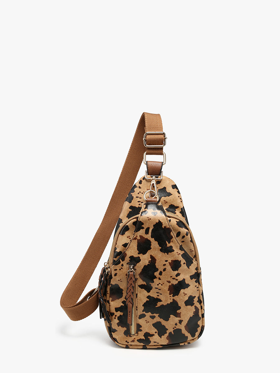 Nikki Vegan Sling Pack Bag Cow Tan - Jen & Co. vegan handbag