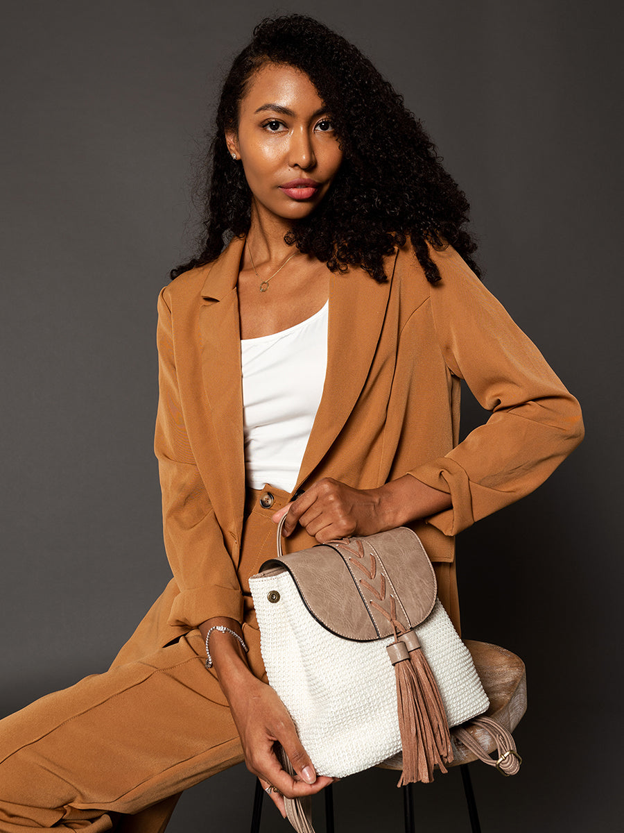 Eleanora Vegan Straw Backpack - Jen & Co. vegan handbag