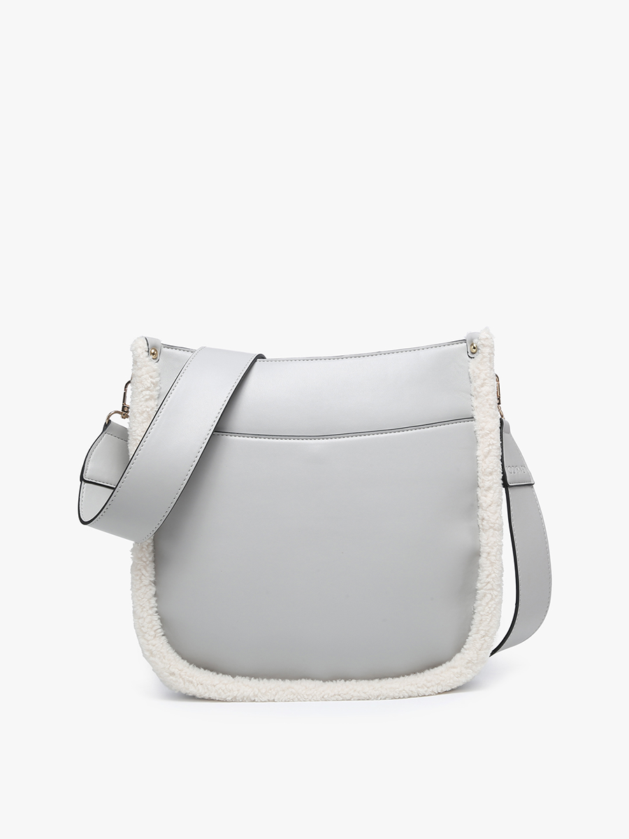 Chloe Vegan Teddy Crossbody in Grey Beige - Jen & Co. vegan handbag