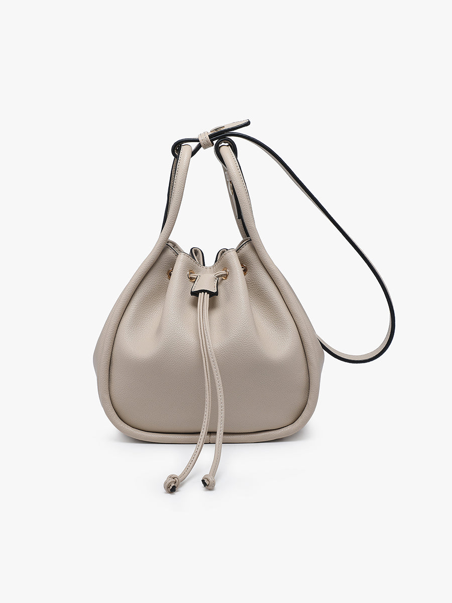 Sophie Vegan Drawstring Bucket Bag Sand - Jen & Co. vegan handbag