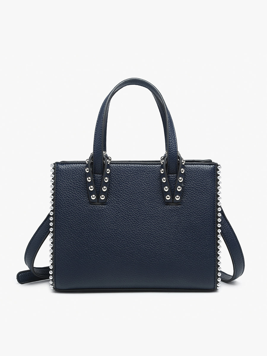 Brenda Vegan Studded Trim Tote in Navy - Jen & Co. vegan handbag
