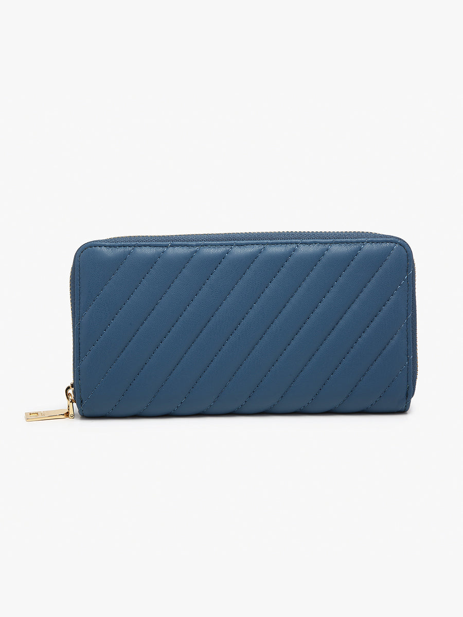 Kylie Vegan Quilted Wallet in Steel Blue - Jen & Co. vegan handbag