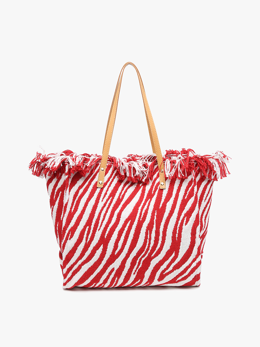 Madison Woven Tote Zebra-Red - Jen & Co. vegan handbag