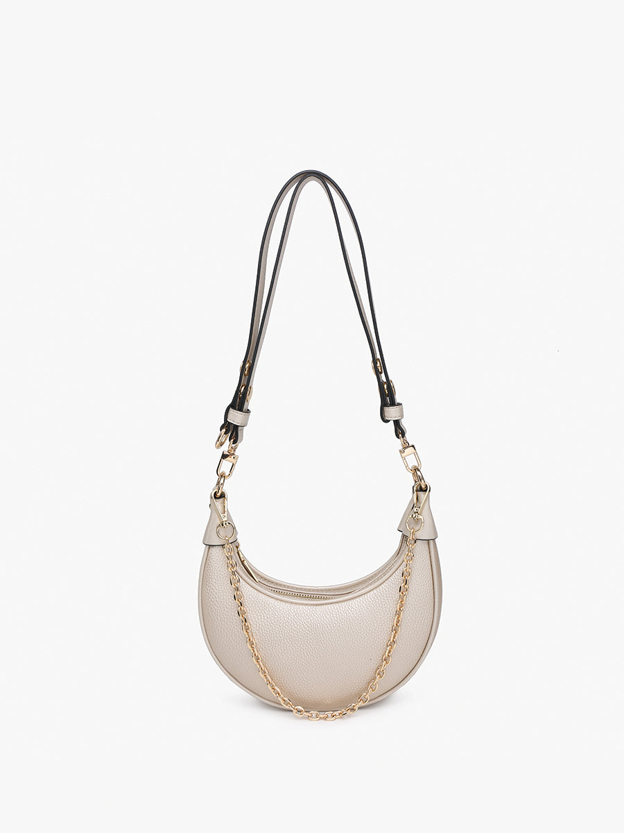 Zora Vegan Half-Moon Shoulder Bag Champagne - Jen & Co. vegan handbag