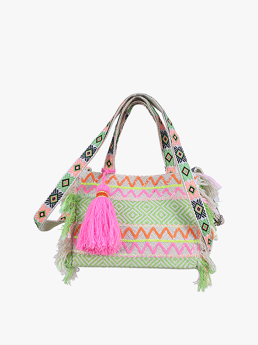Gwenyth Boho Striped Tote Neon-Multi - Jen & Co. vegan handbag