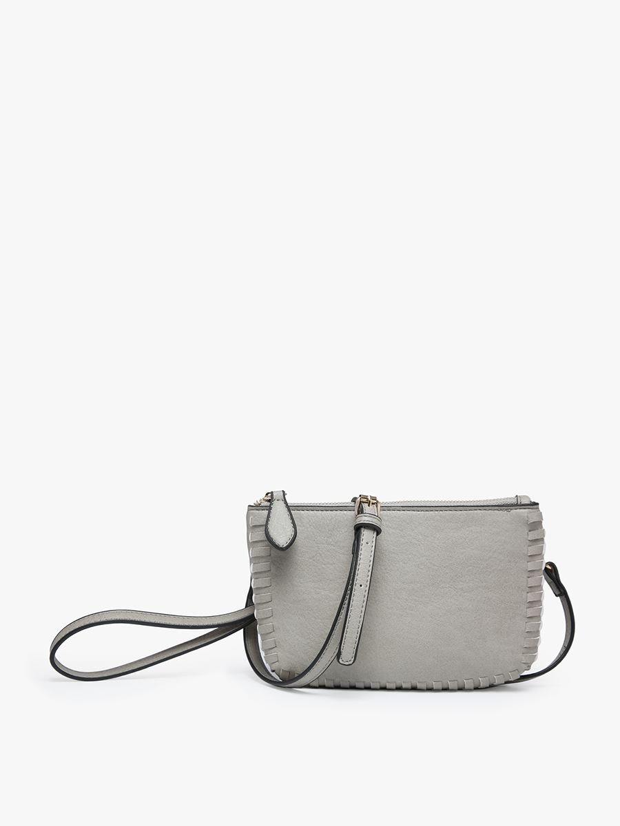 Bonnie Vegan Whipstitch Clutch/Crossbody in Grey - Jen & Co. vegan handbag