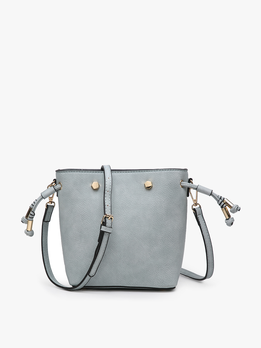 Rain Vegan Bucket Bag Grey Teal - Jen & Co. vegan handbag