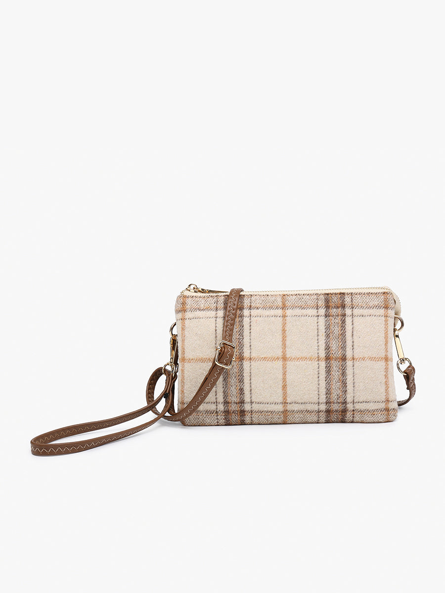 Riley Vegan Plaid Crossbody in Beige - Jen & Co. vegan handbag