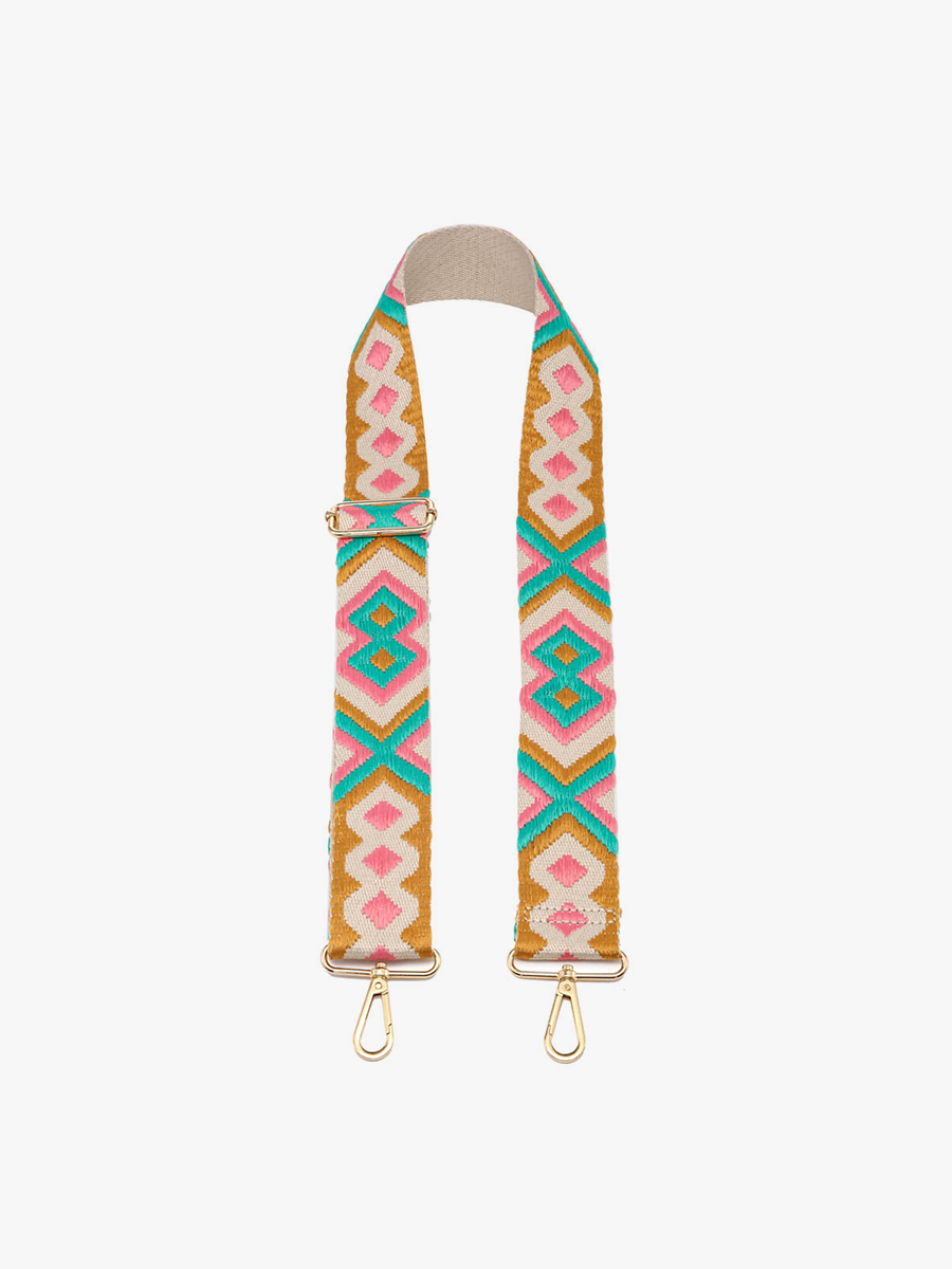 Bohemian Guitar Strap in Pink Green - Jen & Co. vegan handbag