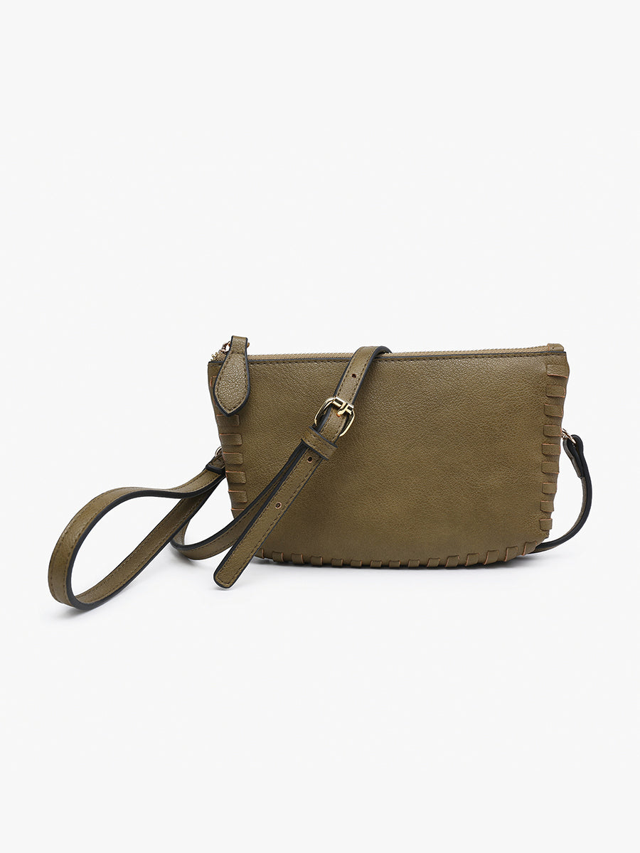 Bonnie Vegan Whipstitch Clutch/Crossbody in Olive - Jen & Co. vegan handbag