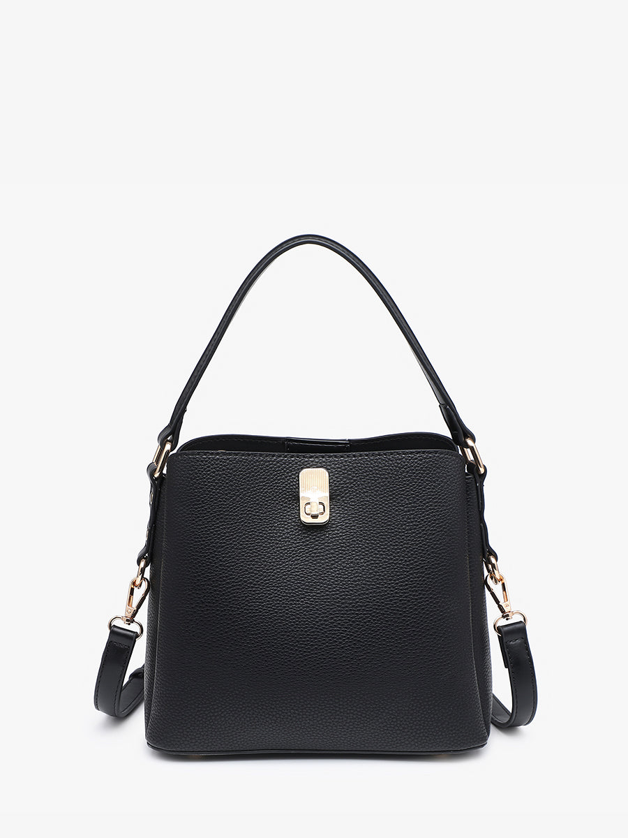 Allison Faux Canvas Satchel Black Black - Jen & Co. vegan handbag