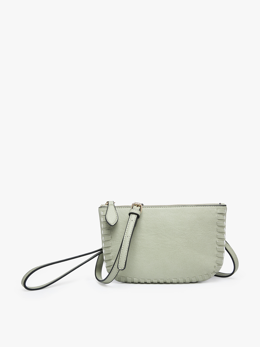 Bonnie Vegan Whipstitch Clutch/Crossbody in Sage - Jen & Co. vegan handbag