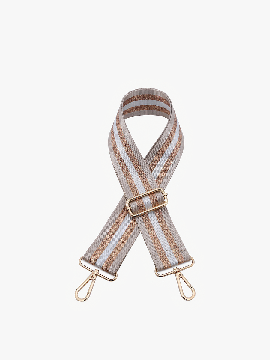 Striped Guitar Strap Khaki/Gold - Jen & Co. vegan handbag