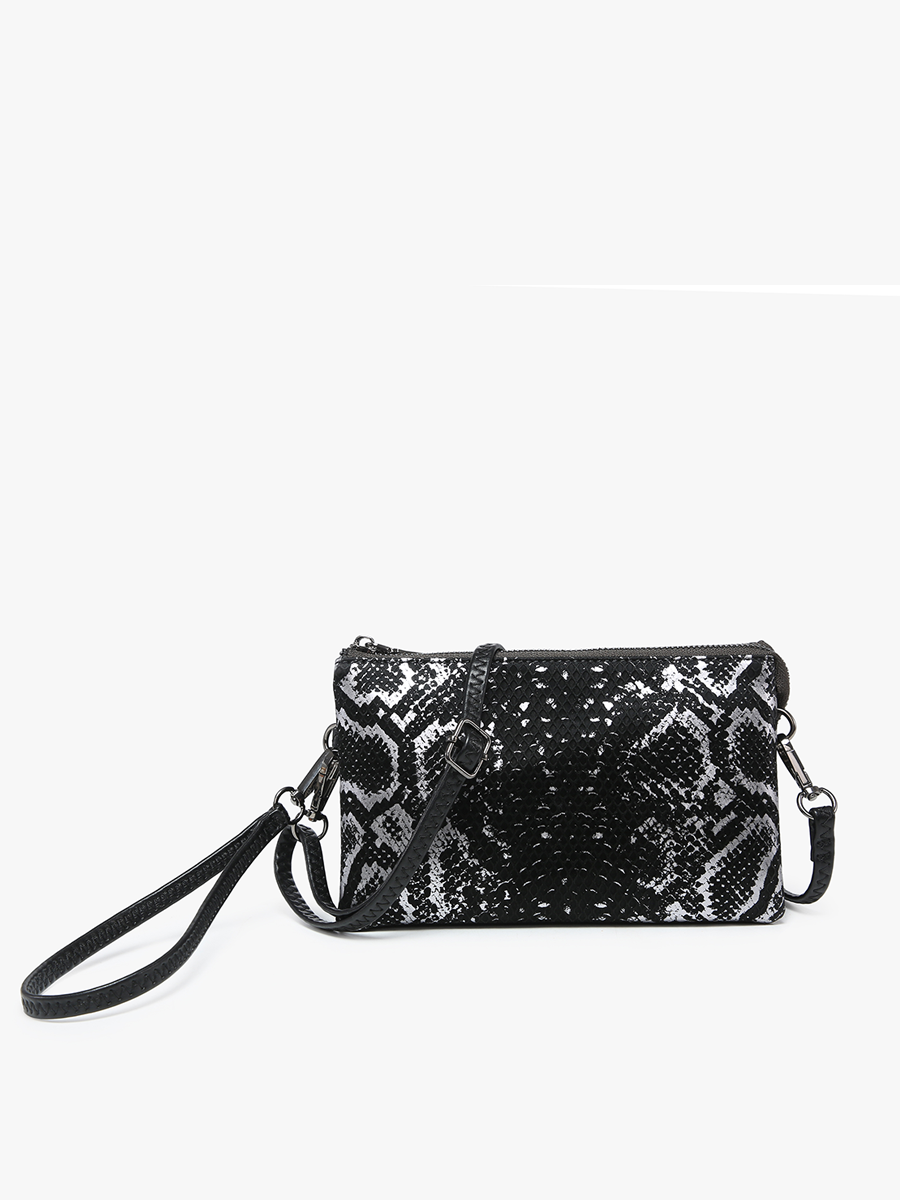 Riley Vegan Snake Crossbody Black Gunmetal - Jen & Co. vegan handbag