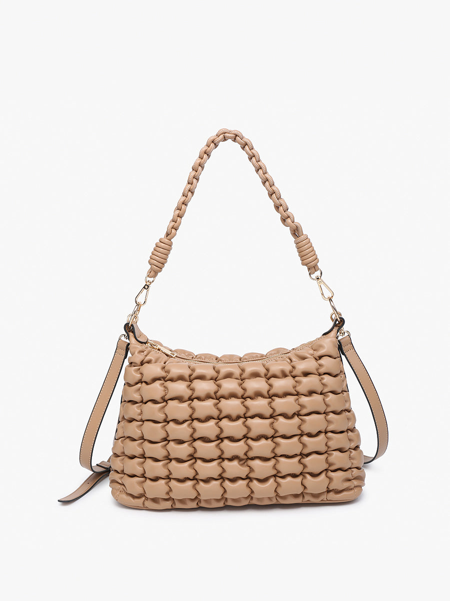 Jacqueline Quilted Satchel Shoulder Bag Tan