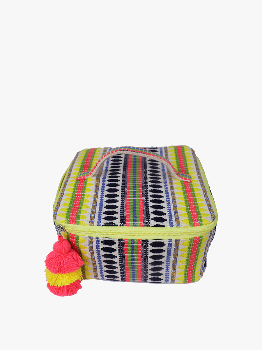 Anya Cotton Cosmetic Case in Black Yellow - Jen & Co. vegan handbag