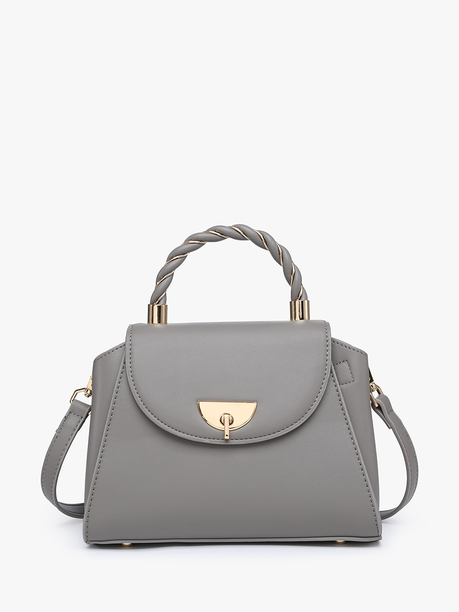 Clarke Vegan Twist Lock Satchel in Grey - Jen & Co. vegan handbag