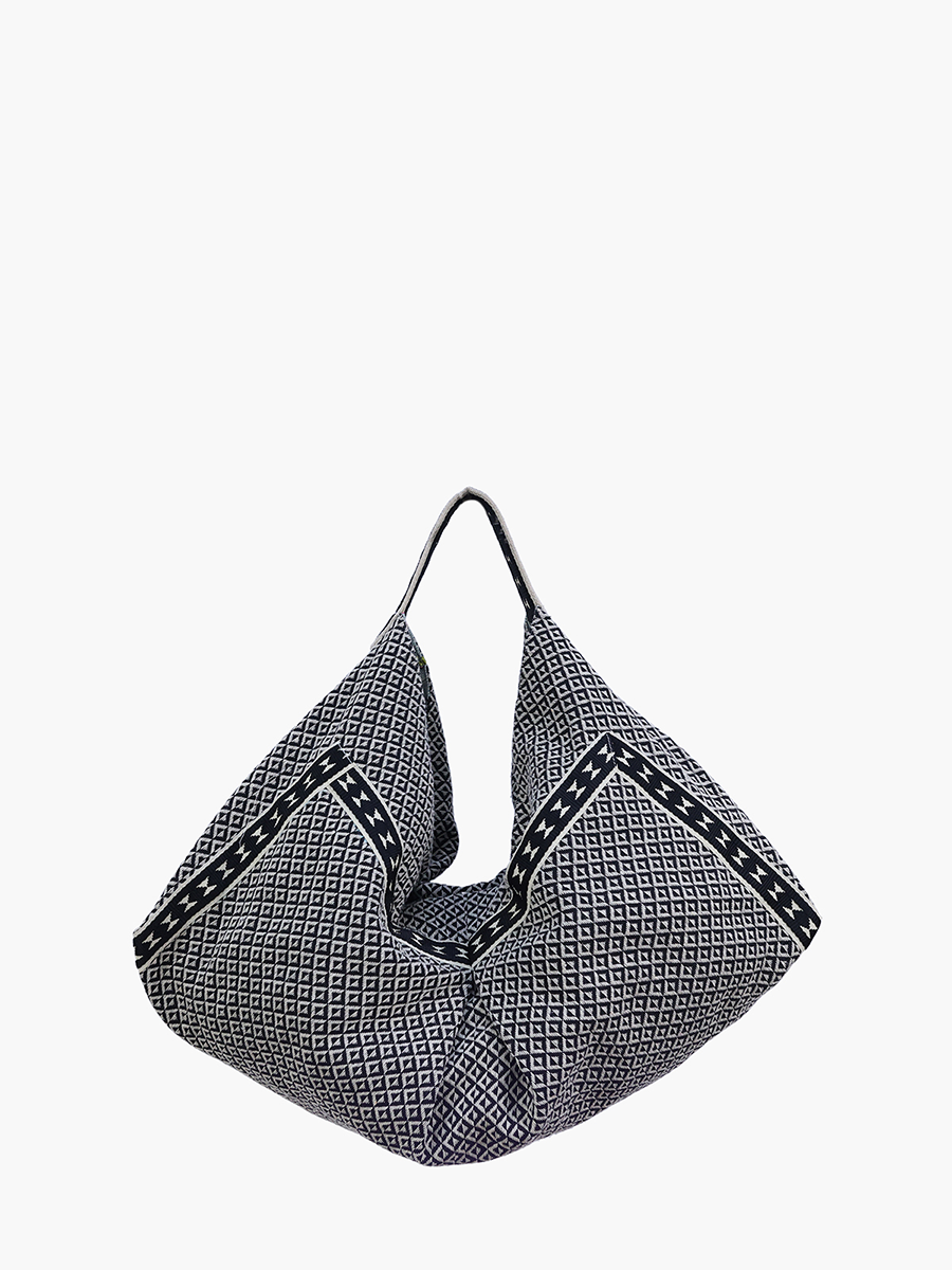 Faya Slouchy Cotton Duffle Black-Stripe - Jen & Co. vegan handbag