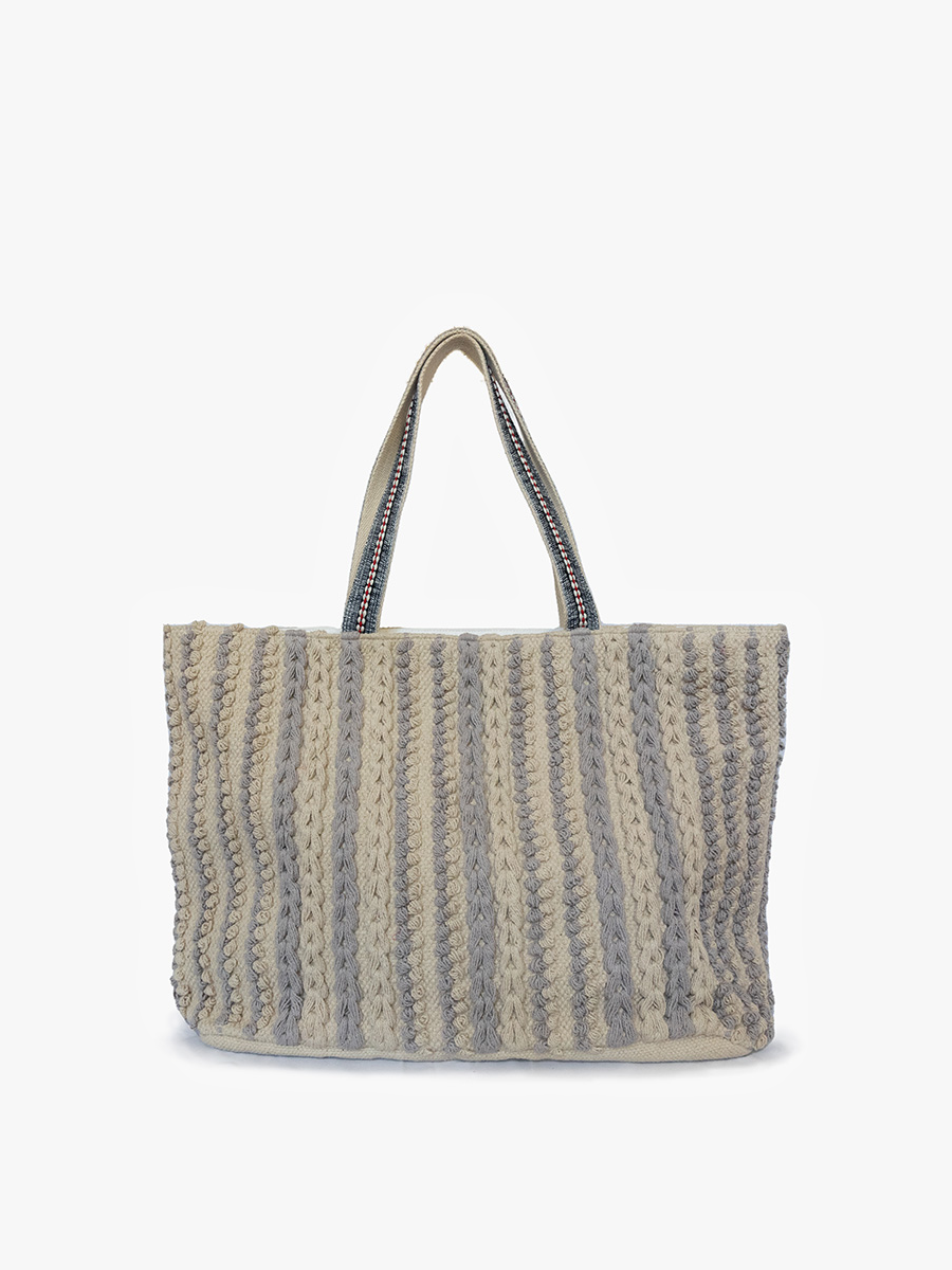 Gray Striped Woven Cotton Tote