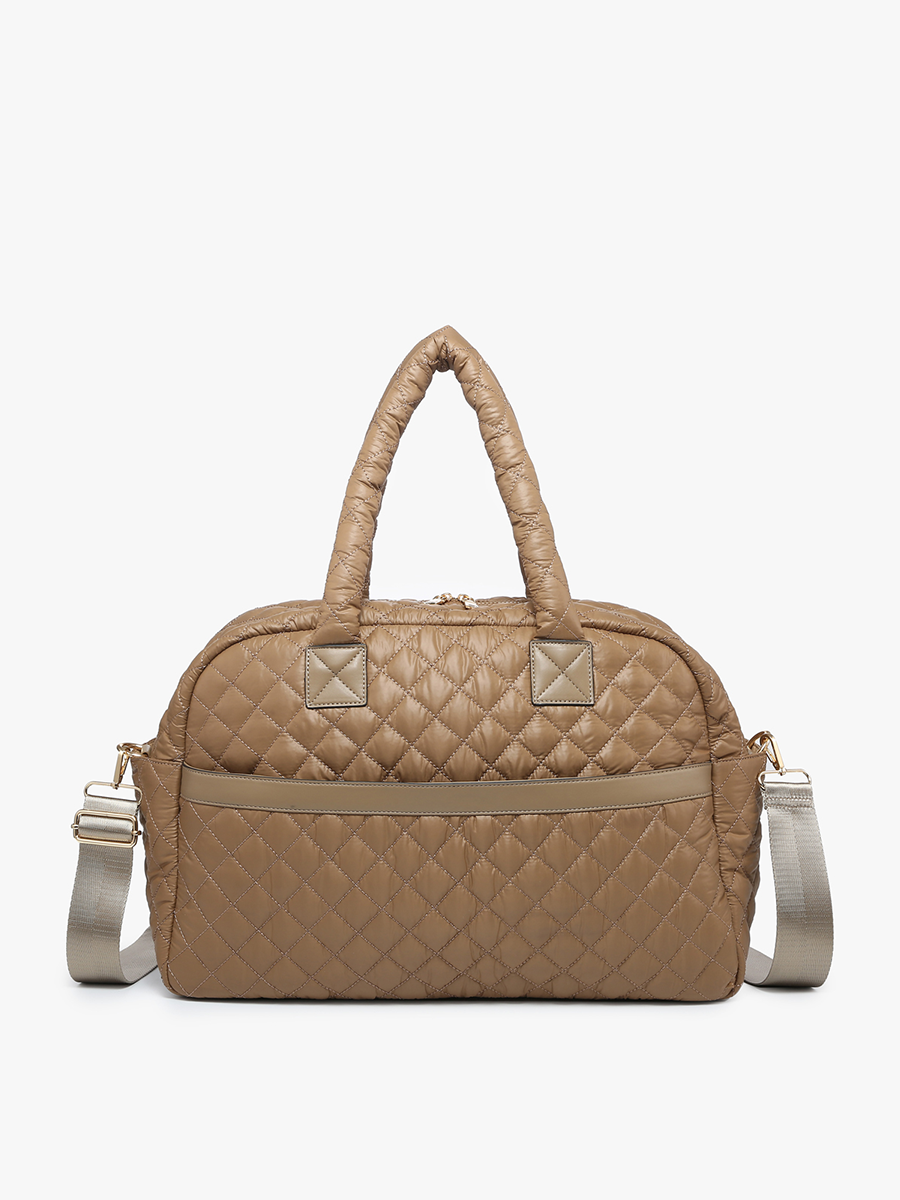 Mills Vegan Quilted Weekender in Tan - Jen & Co. vegan handbag