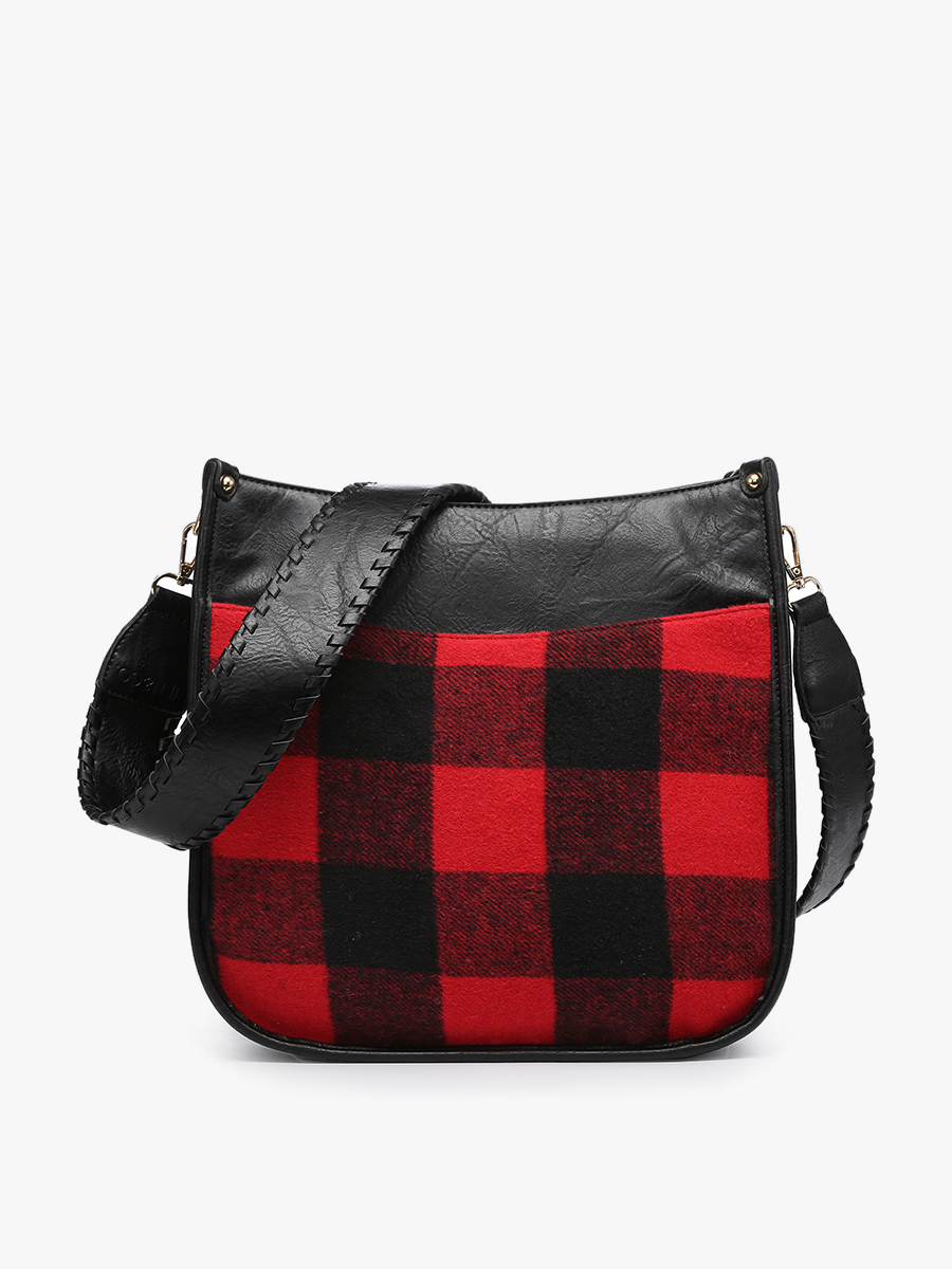 Chloe Vegan Plaid Crossbody in Red Black - Jen & Co. vegan handbag
