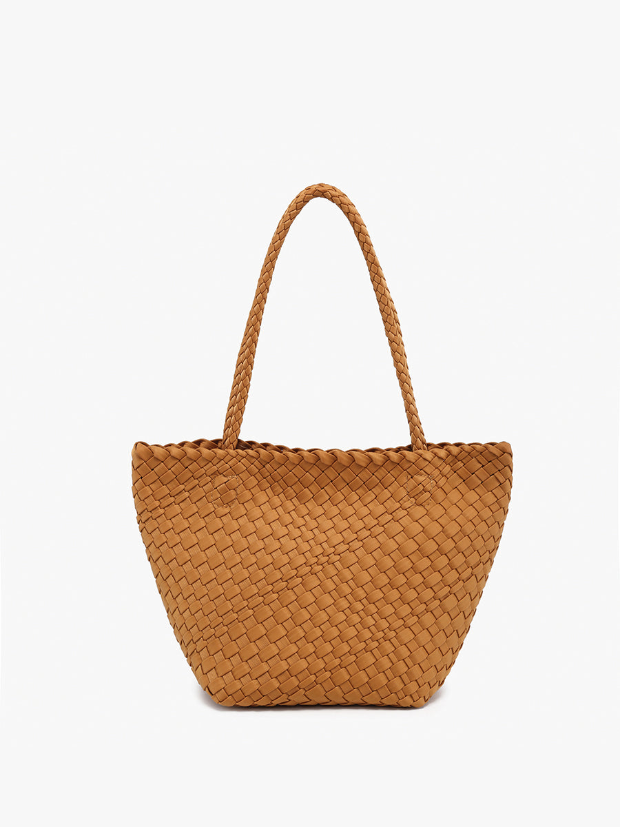 Ava Handwoven Bucket Bag/Tote in Brown - Jen & Co. vegan handbag
