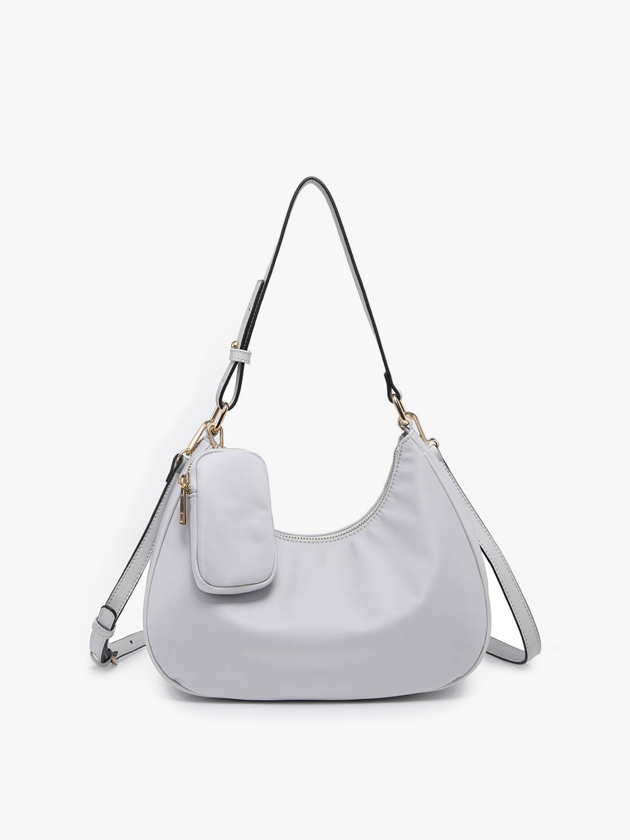 Jada Vegan Nylon Shoulder Bag in Lt. Grey - Jen & Co. vegan handbag