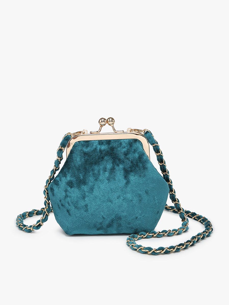 Cleo Velvet Coin Pouch in Green - Jen & Co. vegan handbag