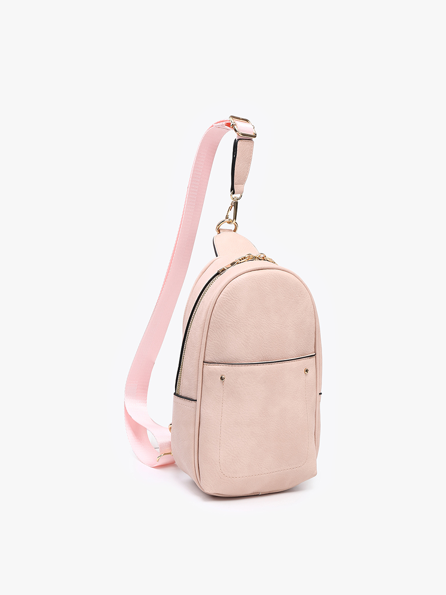 Pamela Vegan Double Zip Sling Bag Mauve - Jen & Co. vegan handbag