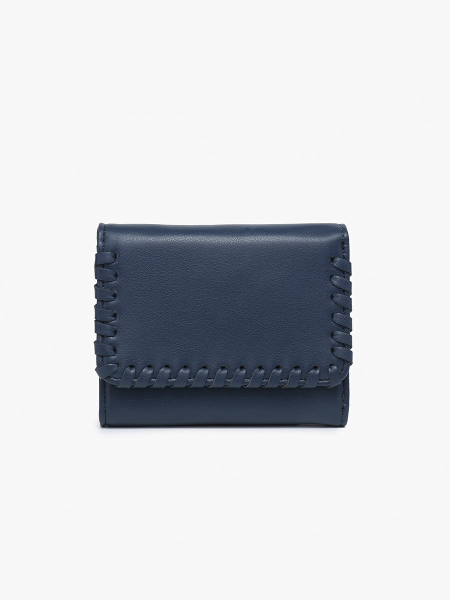 Logan Vegan Whipstitch Wallet in Prussian Blue - Jen & Co. vegan handbag