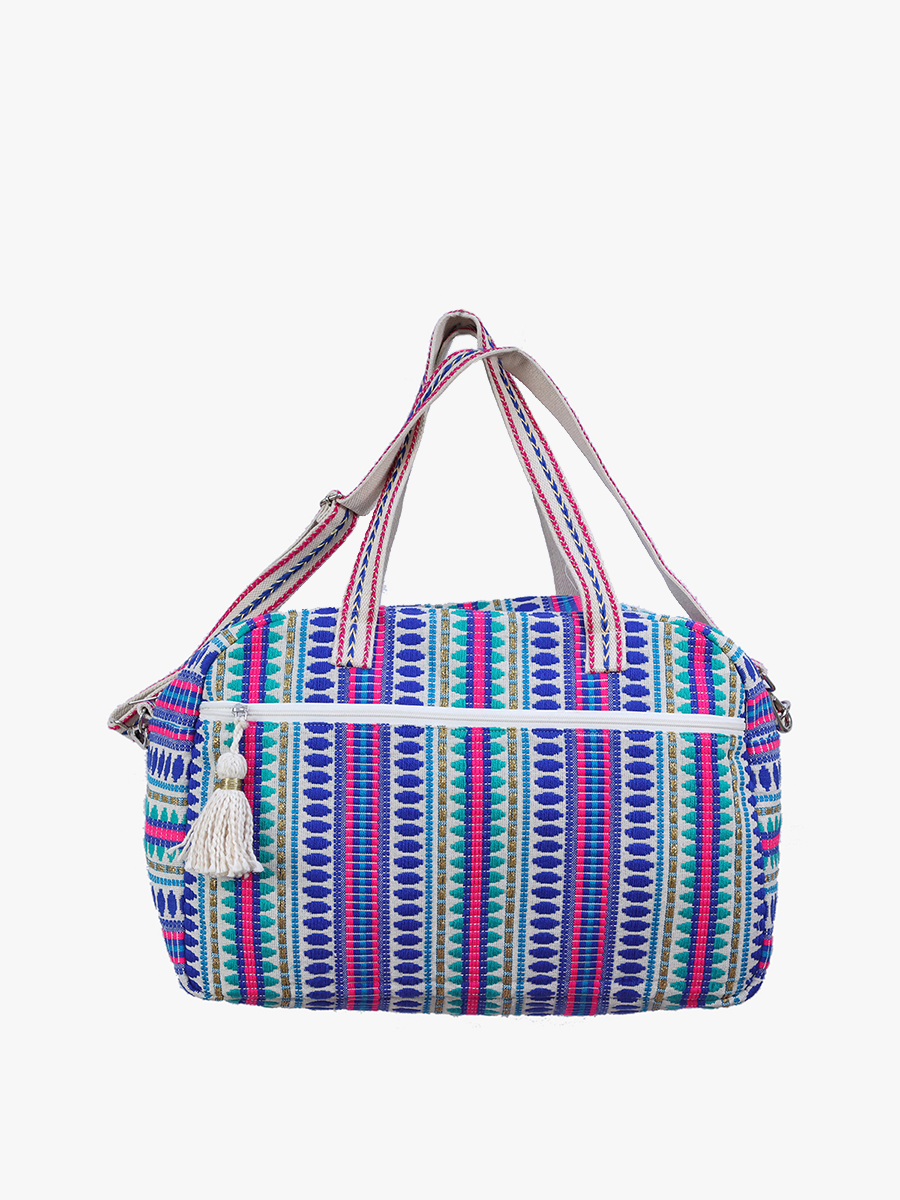 Sienna Striped Weekender in Blue-Multi - Jen & Co. vegan handbag