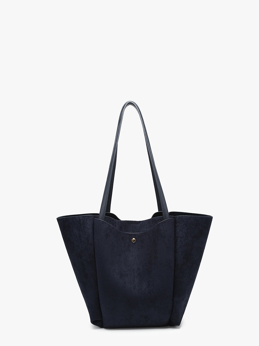 Giselle Vegan Suede Tote Navy - Jen & Co. vegan handbag