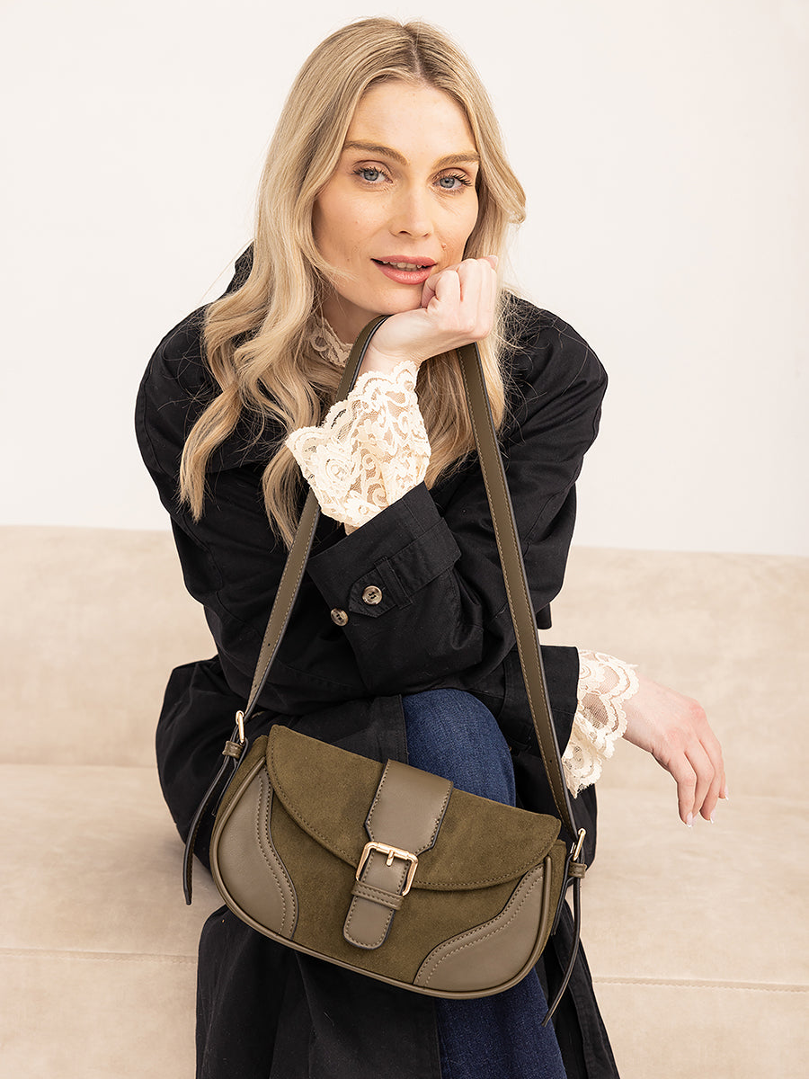 Duffy Vegan Suede Shoulder Bag - Jen & Co. vegan handbag