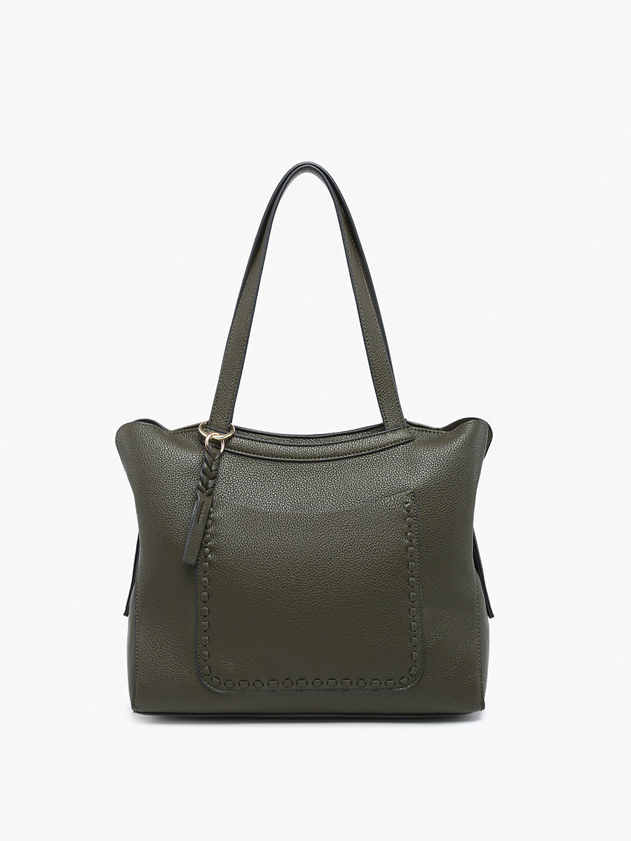 Hunter Vegan Distressed Tote Dark Olive - Jen & Co. vegan handbag