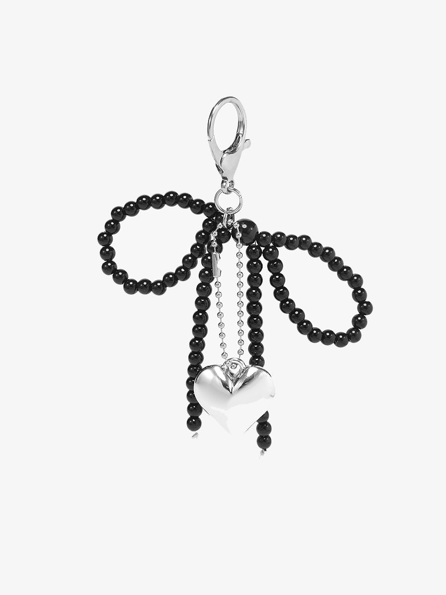 Beaded Bag Charm Black Bow - Jen & Co. vegan handbag