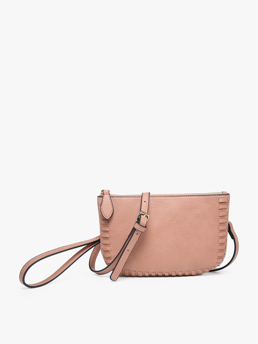 Bonnie Vegan Whipstitch Clutch/Crossbody in Rosewood - Jen & Co. vegan handbag