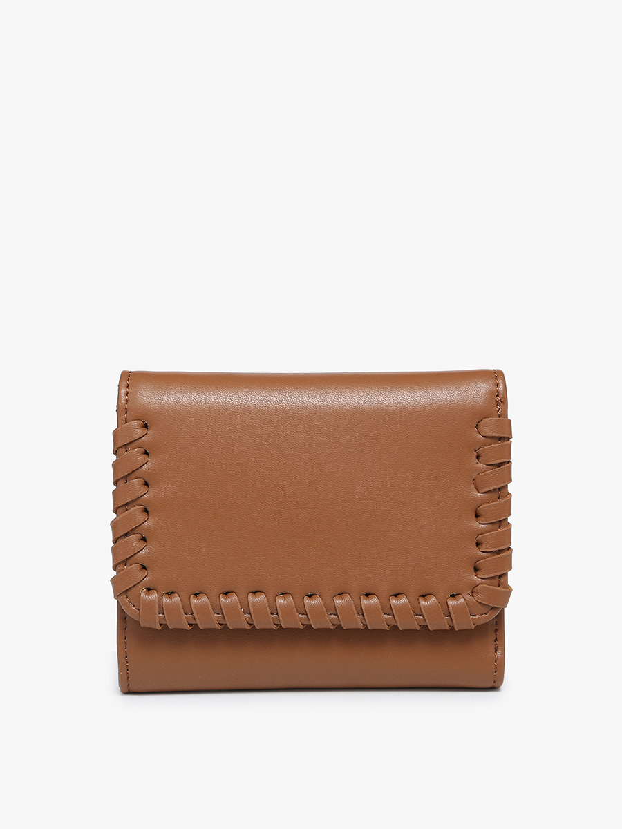 Logan Vegan Whipstitch Wallet in Brown - Jen & Co. vegan handbag