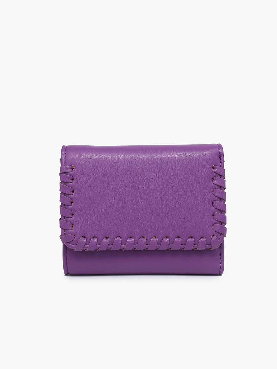 Logan Vegan Whipstitch Wallet in Dark Purple - Jen & Co. vegan handbag