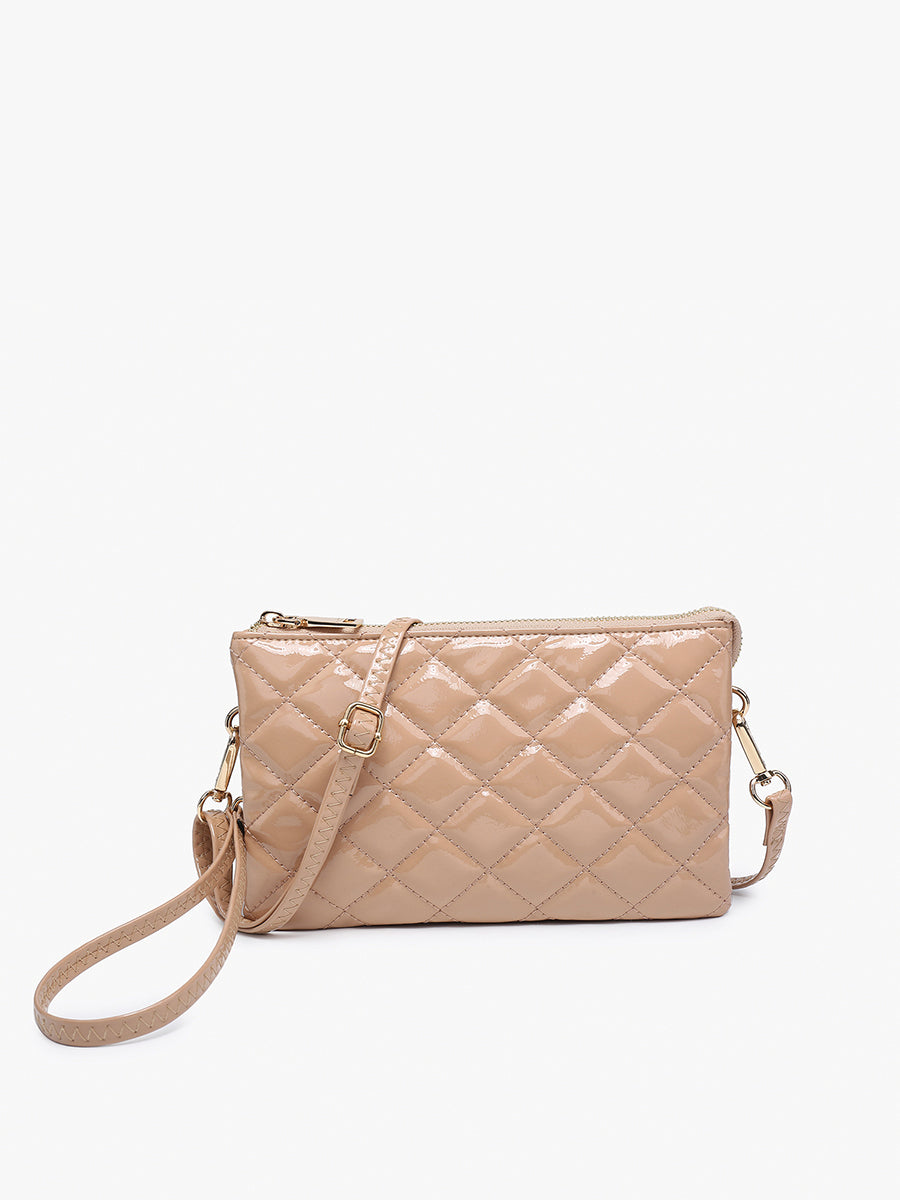 Jen Co Riley Crossbody Wristlet High Gloss Quilted Nude G