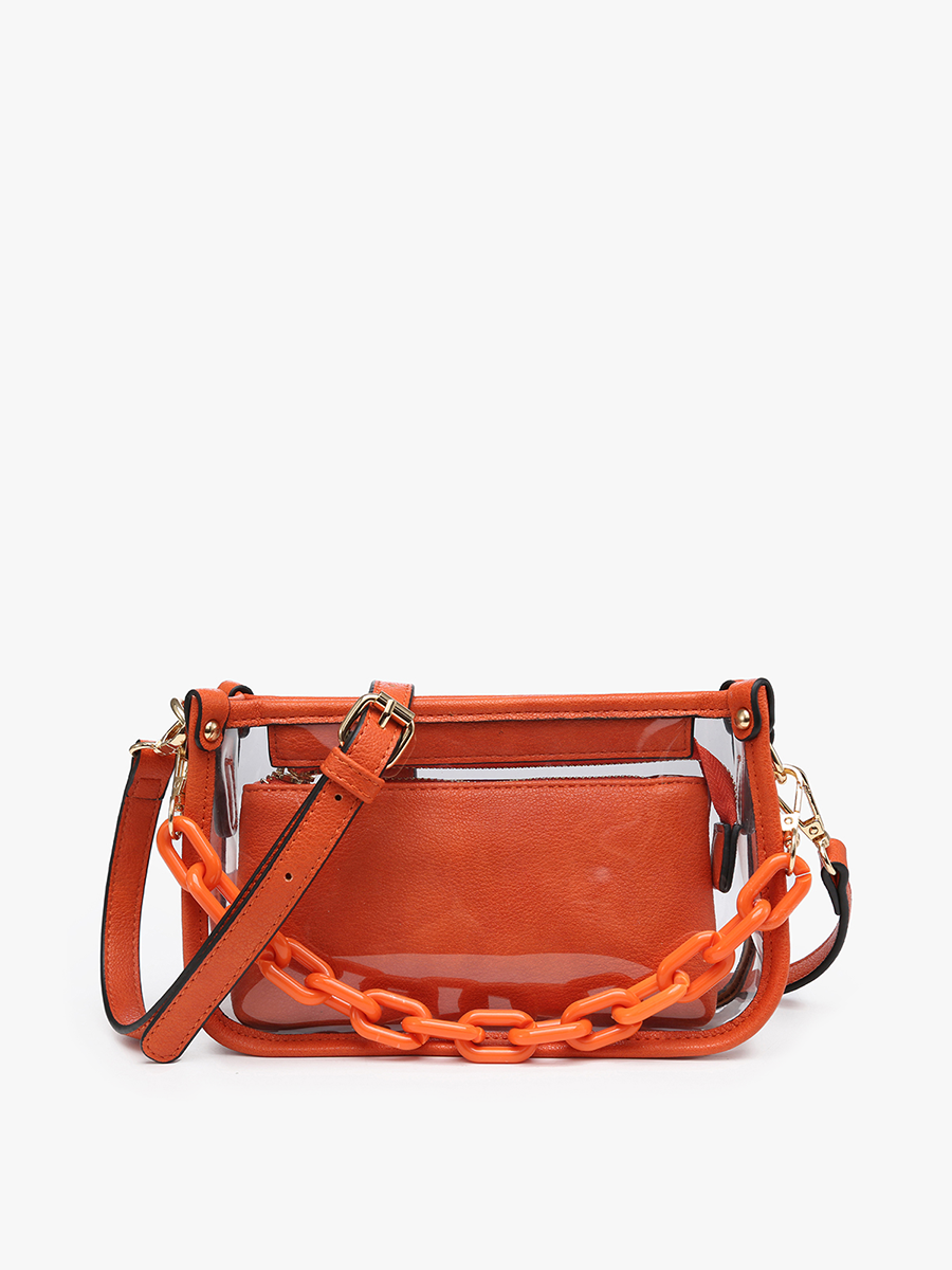 Jessica Vegan Clear Crossbody in Orange - Jen & Co. vegan handbag