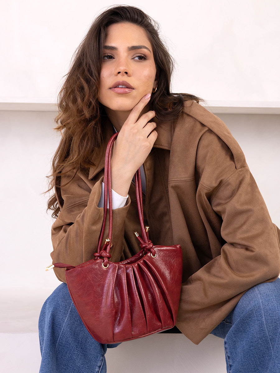 Athena Vegan Pleated Shoulder Bag - Jen & Co. vegan handbag
