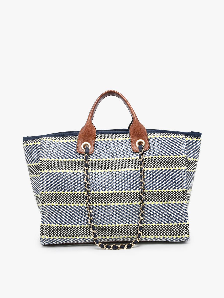 Kristina Vegan Stripe Satchel in Navy Blue - Jen & Co. vegan handbag