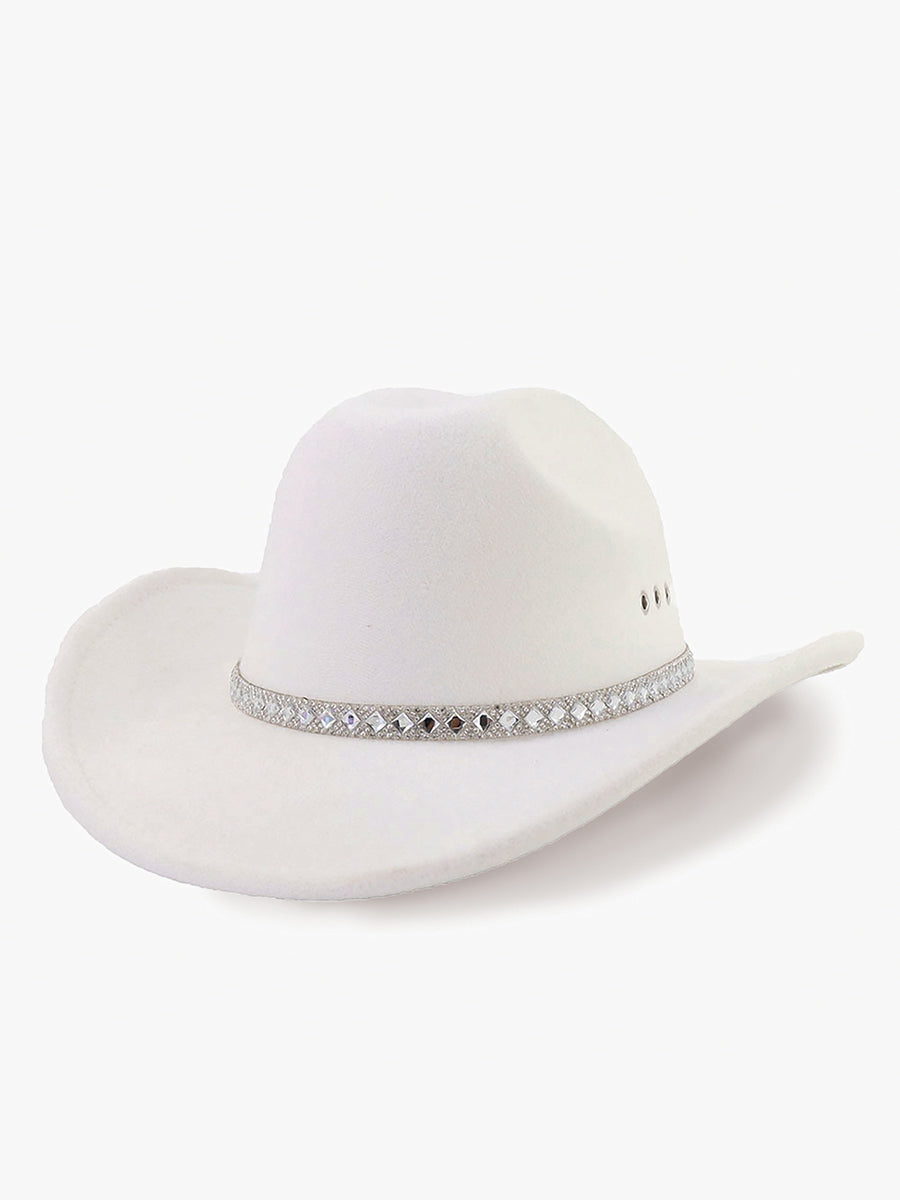 Baye Rhinestone Trim Fedora in White - Jen & Co. vegan handbag